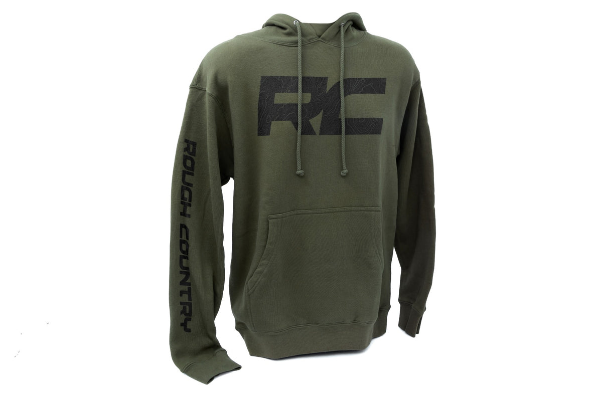 Rough Country Hoodie | RC Topographical Sleeve | Army Green | LG