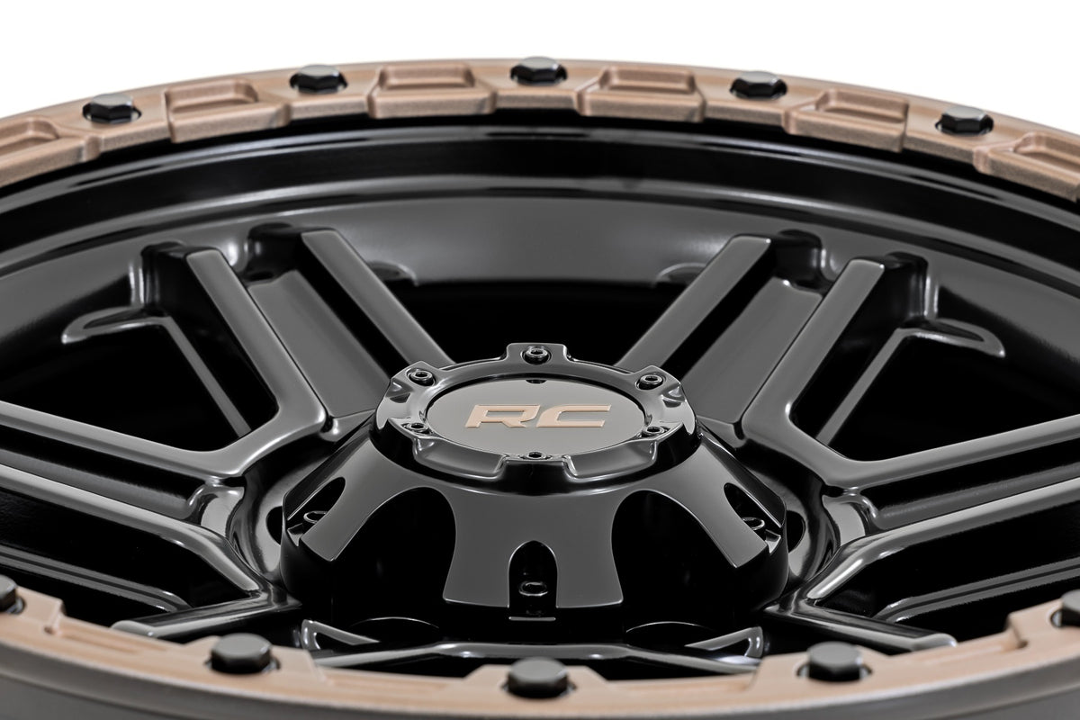 Rough Country 79 Series Wheel | One-Piece | Semi Gloss Black w/Bronze Ring | 15x8 | 5x5.5 | -19mm