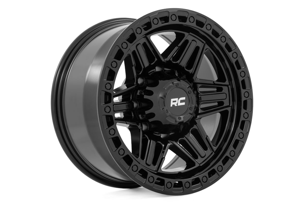 Rough Country 76 Series Wheel | Simulated Bead Lock | Gloss Black | 17x9 | 5x4.5 | +0mm