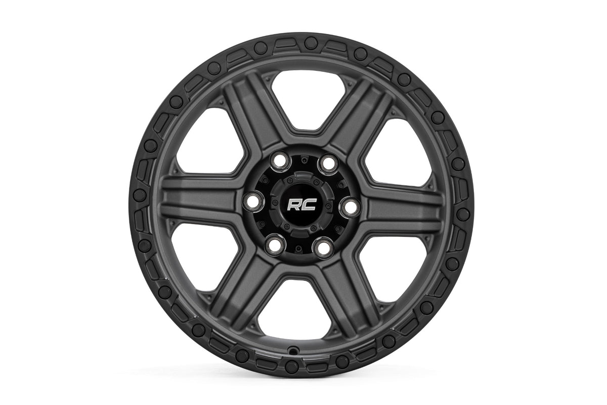 Rough Country 79 Series Wheel | One-Piece | Gunmetal Gray w/Black Ring | 17x8.5 | 6x5.5 | 0mm