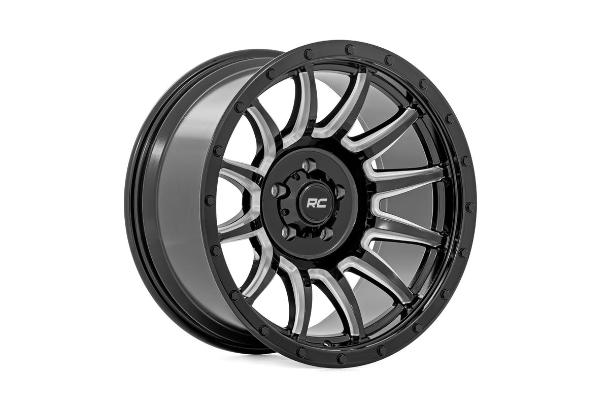 Rough Country 90 Series Wheel | One-Piece | Gloss Black w/machined spokes | 20x10 | 8x170 | -19mm