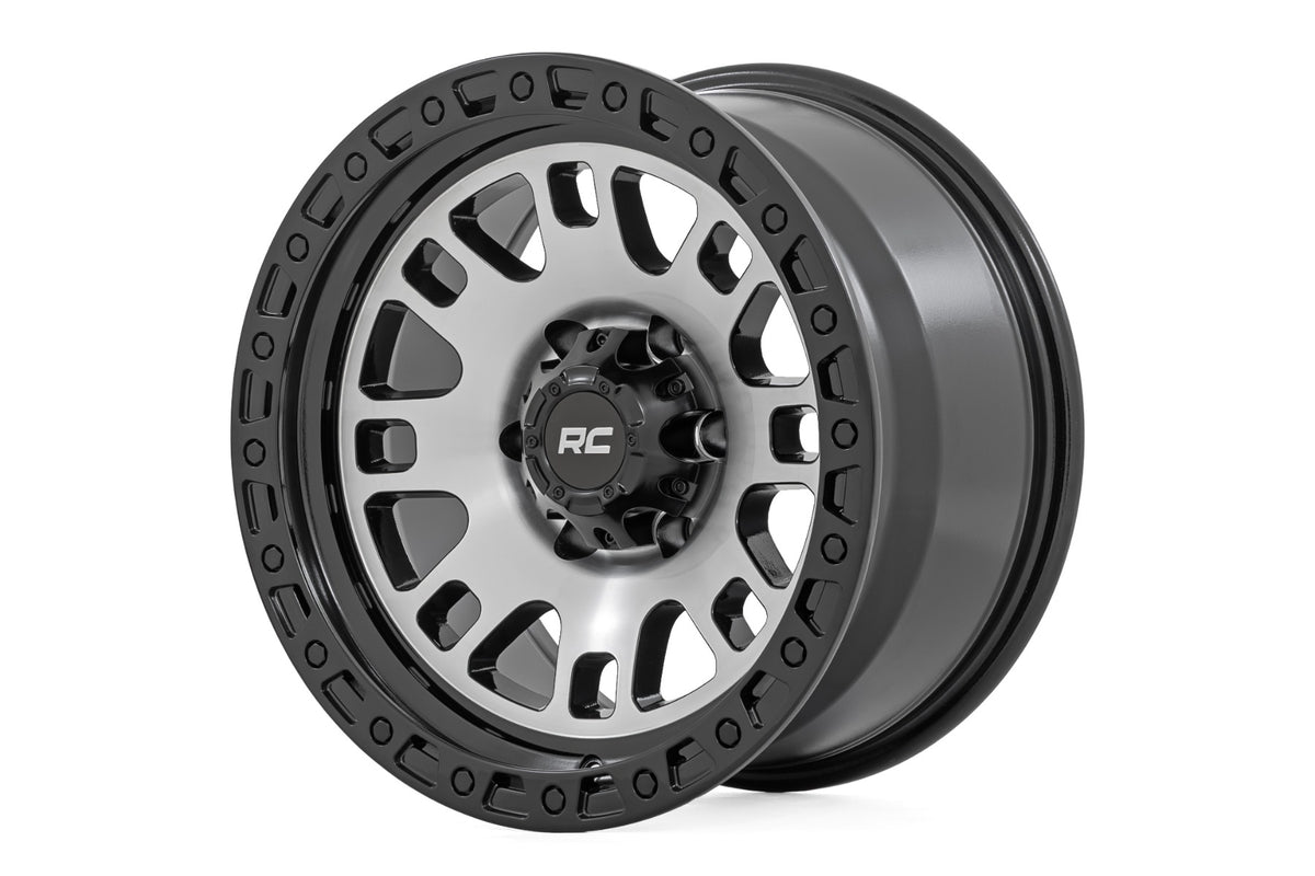 Rough Country 82 Series Wheel | One-Piece | Machined Semi Gloss Black | 17x9 | 5x4.5 | -12mm